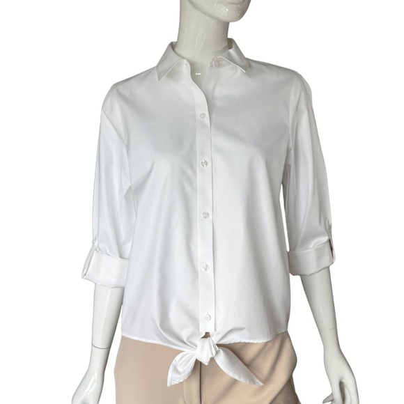 Chico's White Collared Button-Up Tie Front Cotton Shirt Size 0 (Small) - Picture 4 of 6